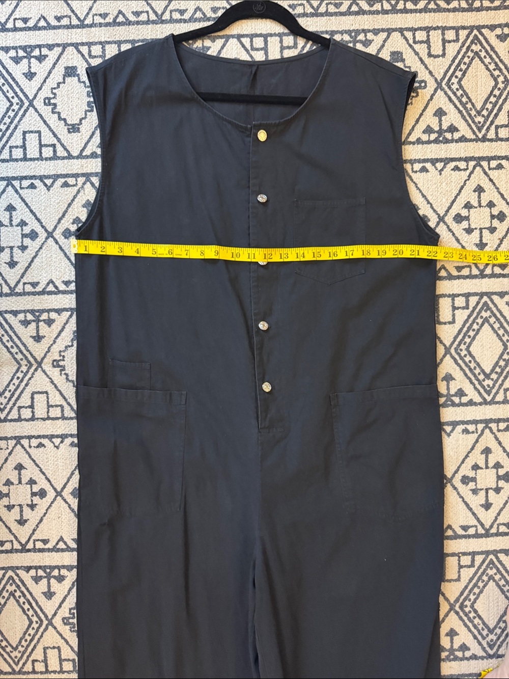 Sleeveless Black Jumpsuit with Front Buttons and utility pockets - Picture 8 of 12